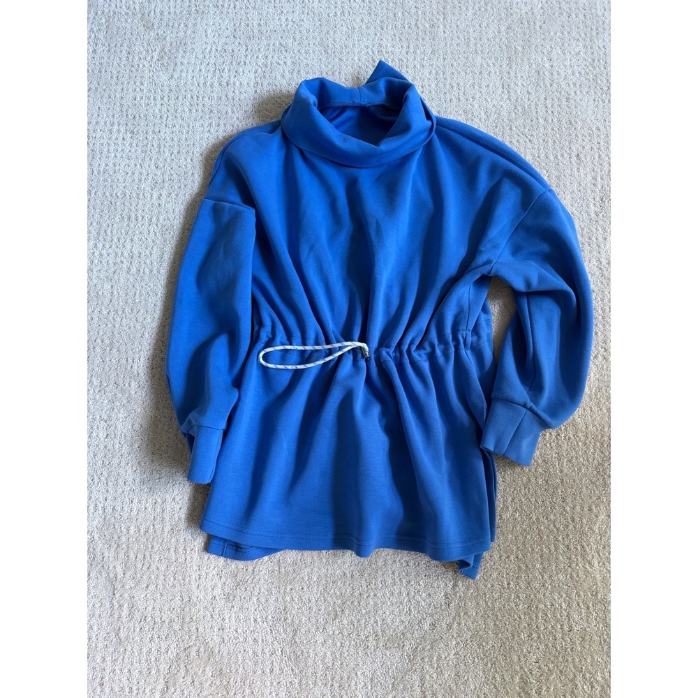 Royal Blue Turtleneck Tunic Top Drawstring Waist Long Sleeve Rayon Blend‎ Large